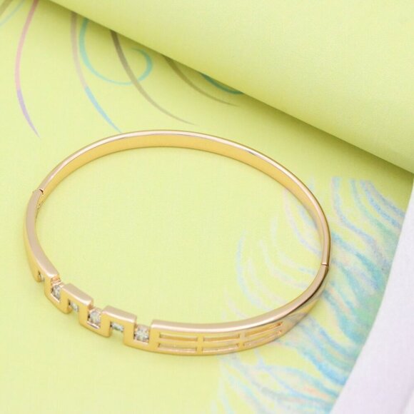 Rose Gold Geometric CZ Bangle Contemporary Style, XPBL0532 - Picture 4 of 12